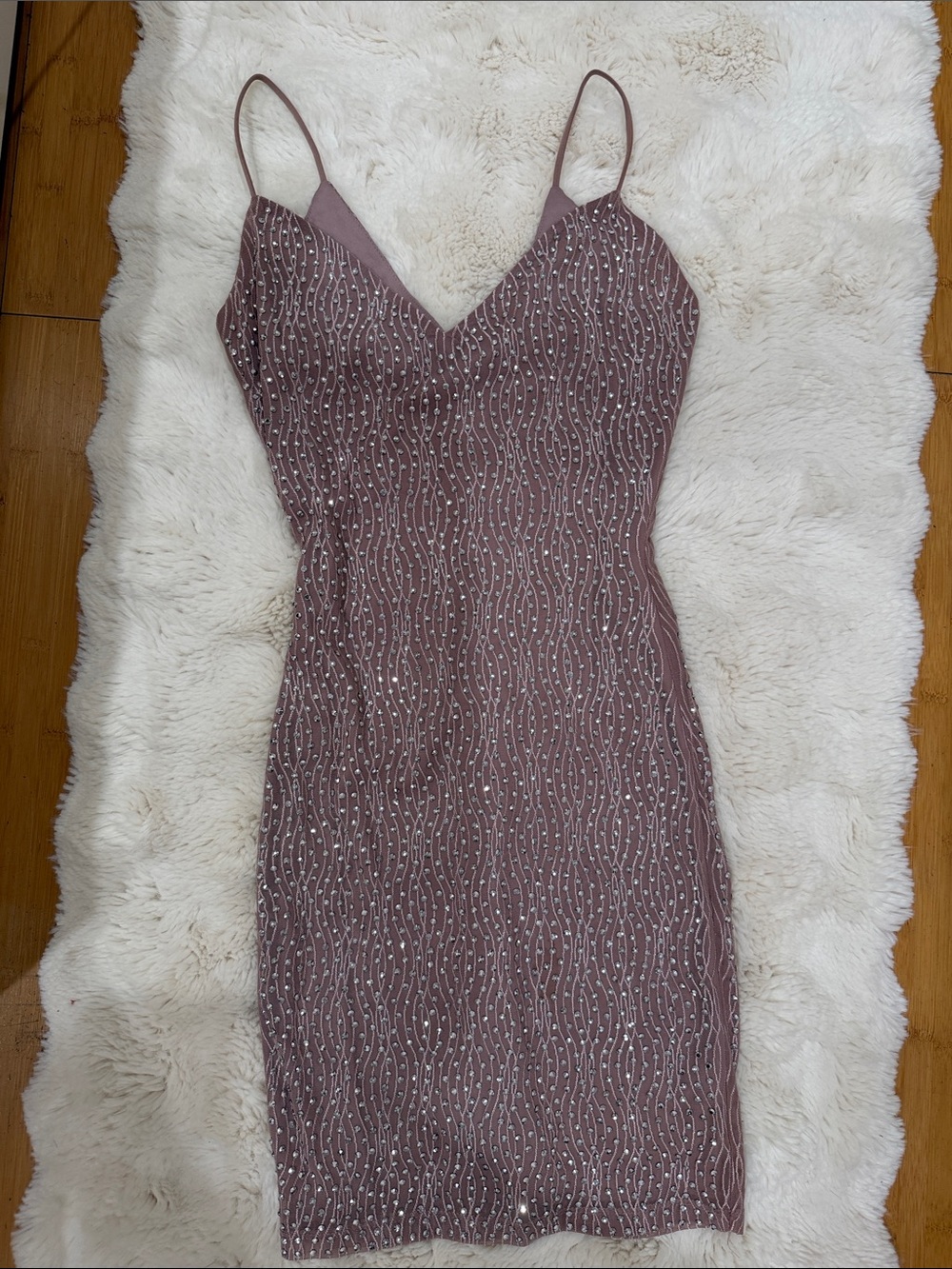 Spaghetti Strap Mauve Sequin Bodycon Dress